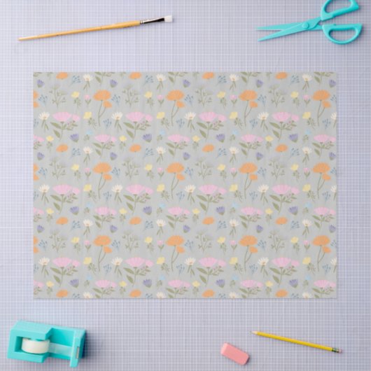 Colourful meadow on grey tissuepapier (Craft)