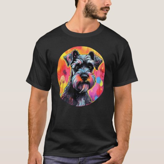 Colourful Miniature Schnauzer Dog Dad Mom Graffity T-shirt (Voorkant)