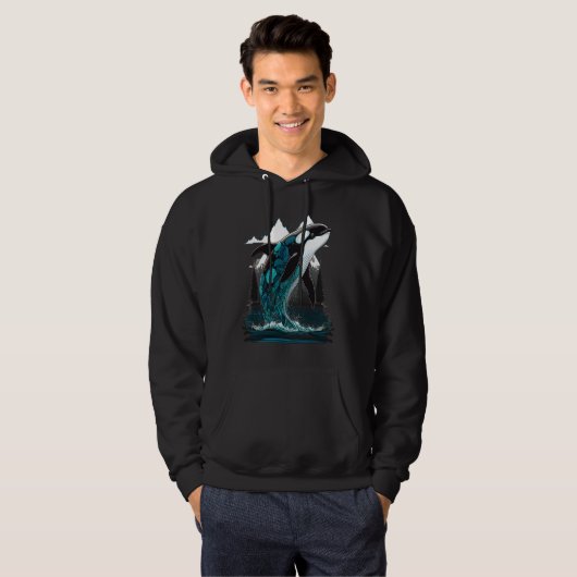 Colourful mystical orca whale watching dolphin pot hoodie (Voorkant volledig)