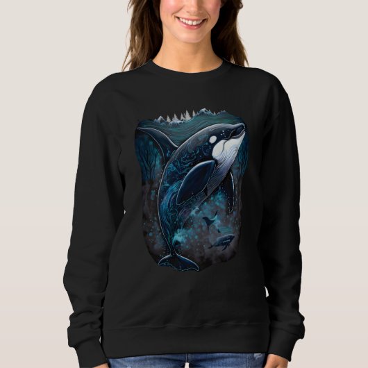 Colourful mystical orca whale watching dolphin pot trui (Voorkant)