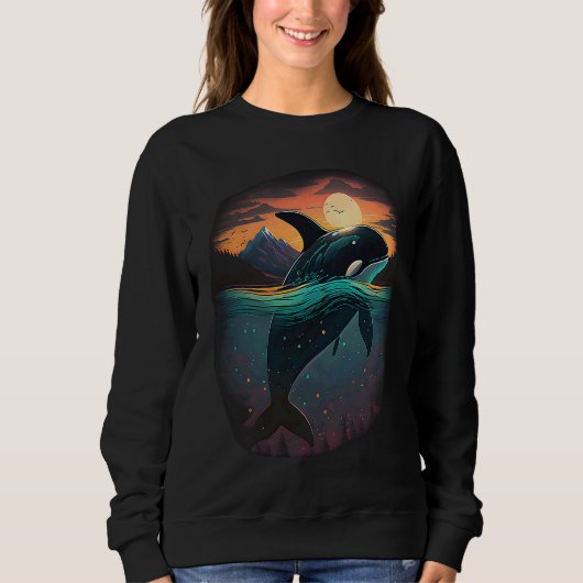 Colourful mystical orca whale watching dolphin pot trui (Voorkant)
