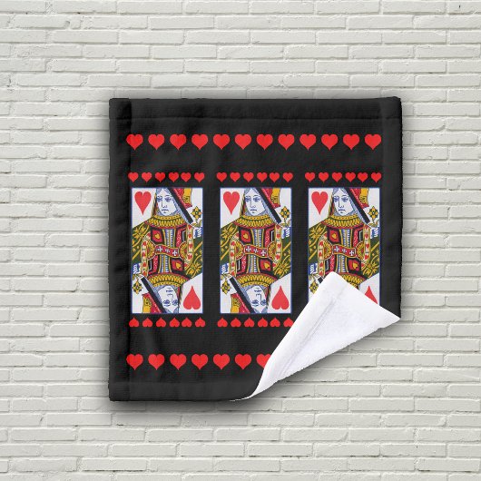 Colourful Ornate Heart Queen Playing Card Black Washandje