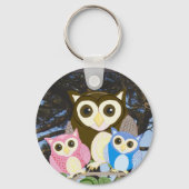 Colourful Owls in a Tree Sleutelhanger (Voorkant)