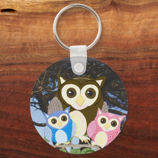 Colourful Owls in a Tree Sleutelhanger (Achterkant)