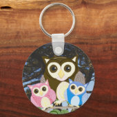 Colourful Owls in a Tree Sleutelhanger (Voorkant)