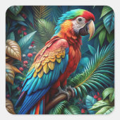 Colourful Parrot Vierkante Sticker (Voorkant)