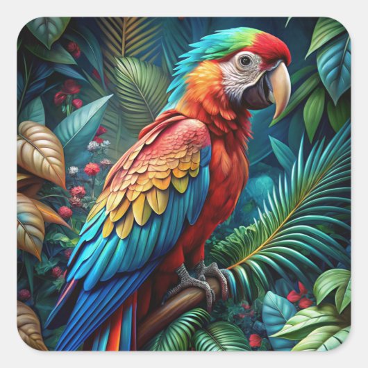 Colourful Parrot Vierkante Sticker (Voorkant)