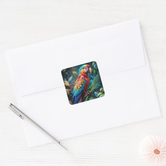Colourful Parrot Vierkante Sticker (Envelop)