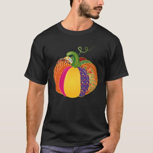 Colourful patchwork pumpkin with different pattern t-shirt (Voorkant)