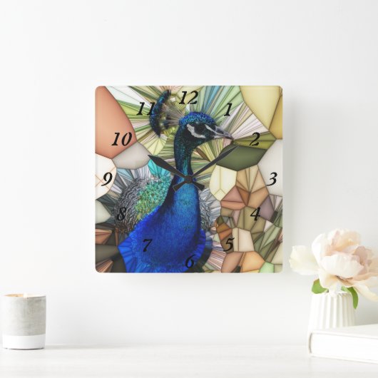 Colourful Peacock Mosaic Clock Vierkante Klok (Huis)