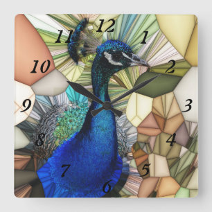 Colourful Peacock Mosaic Clock Vierkante Klok