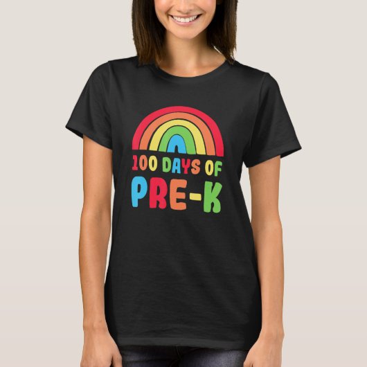 Colourful Rainbow 100 Days Of Pre K Day Of School T-shirt (Voorkant)