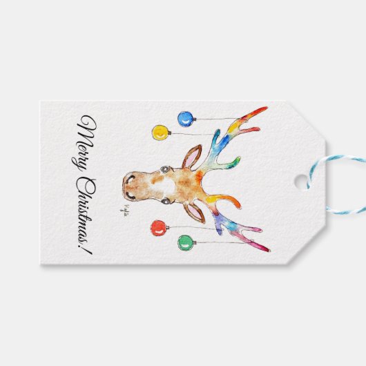 Colourful Reindeer Cadeaulabel (Voorkant (Horizontaal))