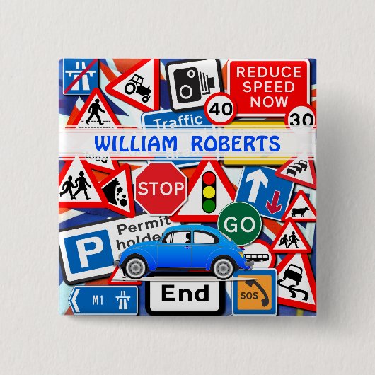 Colourful Road Signs and Automobile Custom Name B Vierkante Button 5,1 Cm (Voorkant)