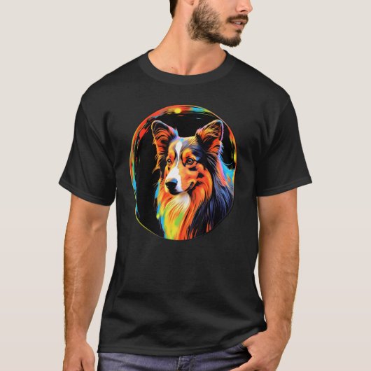 Colourful Shetland Sheepdog Dog Dad Mom Graffity T-shirt (Voorkant)