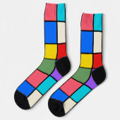Colourful Square Grid Socks – Retro Geometric Sokken (Links)