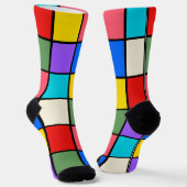 Colourful Square Grid Socks – Retro Geometric Sokken (Gebogen)