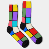 Colourful Square Grid Socks – Retro Geometric Sokken (Rechts)