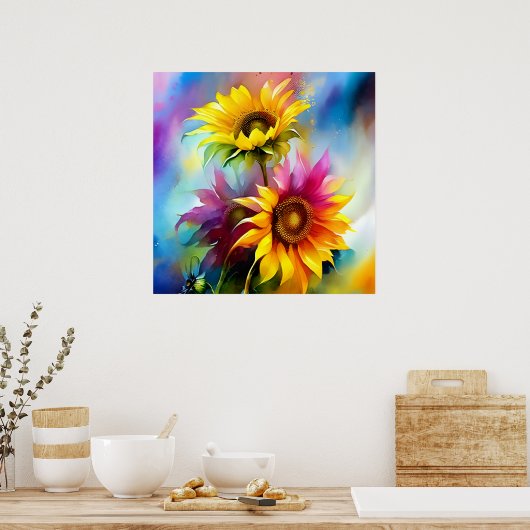 Colourful Sunflower Poster (Keuken)
