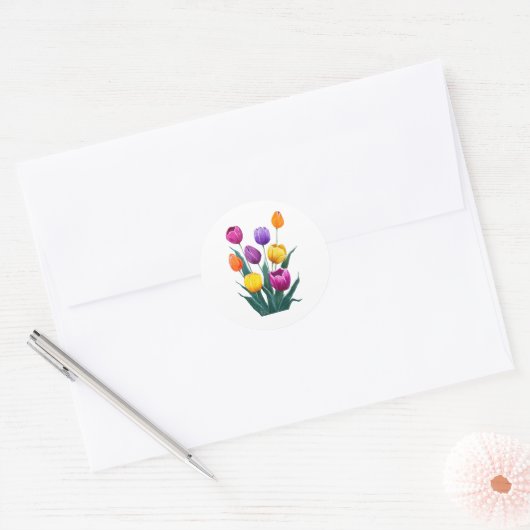 Colourful Tulips Ronde Sticker (Envelop)