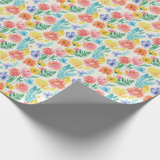 Colourful Watercolor Pastel Floral Cadeaupapier (Hoek)
