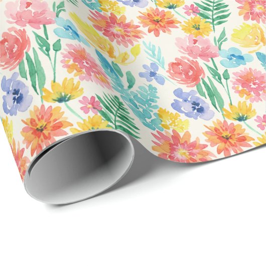 Colourful Watercolor Pastel Floral Cadeaupapier (Rol Hoek)