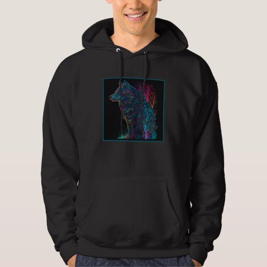 Colourful wolf mystical animal motif hoodie (Voorkant)