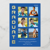 Colours Royal Blue Afstuderen Multi Photo Mix Folie Uitnodiging (Voorkant)
