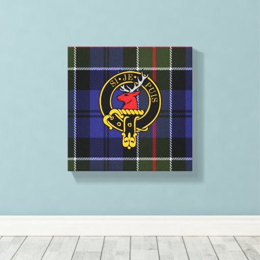 Colquhoun Scottish Crest en Tartan Canvas print (Insitu (Houten vloer))