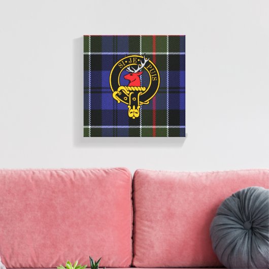 Colquhoun Scottish Crest en Tartan Canvas print (Insitu (Woonkamer))