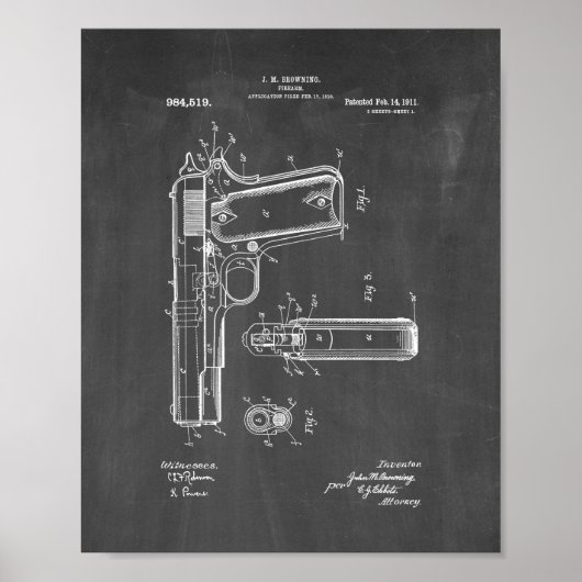 Colt 1911 Pistool-octrooi - karton Poster (Voorkant)