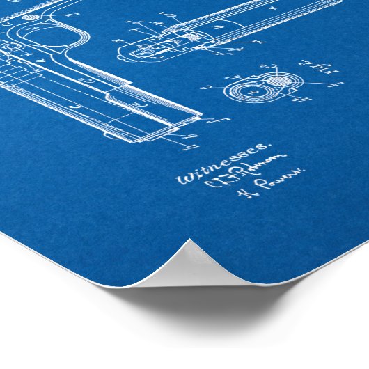 Colt 1911 Pistool patent - blauwdruk Poster (Hoek)