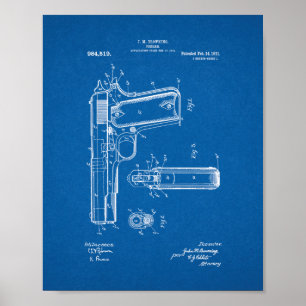 Colt 1911 Pistool patent - blauwdruk Poster