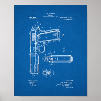 Colt 1911 Pistool patent - blauwdruk Poster