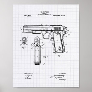 Colt.45 1911 Kunst voor octrooien - Lijnenpoer Poster