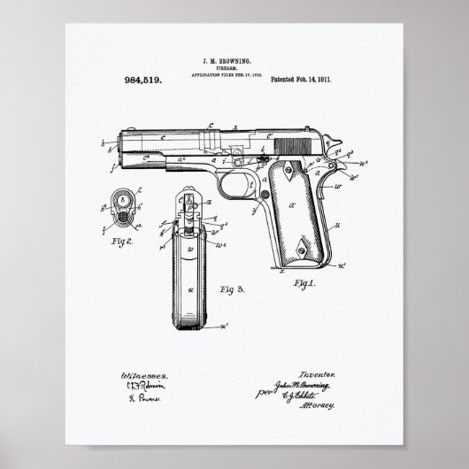 Colt.45 1911 Kunst voor octrooien - Witboek Poster (Voorkant)