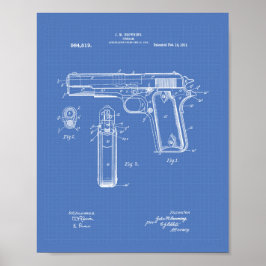 Colt.45 1911 Patent Art - Blauwdruk Poster