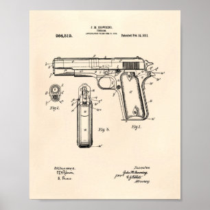 Colt.45 1911 Patent Art - Old Peper Poster