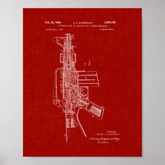 Colt AR-15 Semi-Automatic Rifle Patent - Burgundy Poster (Voorkant)