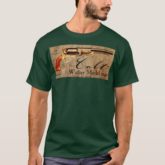 Colt Walker 1847 Revolver op Parchment Style T-shirt (Voorkant)