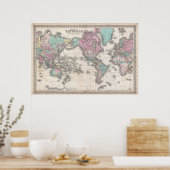 Colton Map van 1855 van de wereld op Mercator Proj Poster (Keuken)