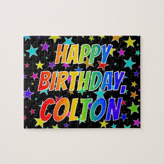 "COLTON" voornaam, geun "HAPPY BIRTHDAY" Legpuzzel (Horizontaal)