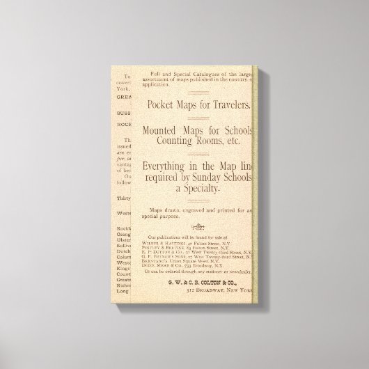 Colton's Driving and Wheeling Map of the US 3 Canvas Afdruk (Voorkant)