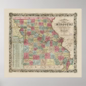 Colton's Map of Missouri (1851) Poster (Voorkant)