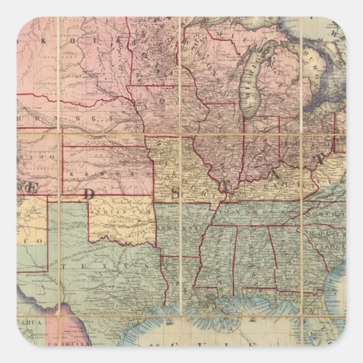 Colton's Railroad And Military Map Vierkante Sticker (Voorkant)