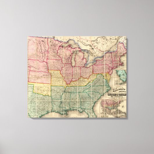 Colton's Railroadand County Map, Verenigde Staten Canvas Afdruk (Voorkant)