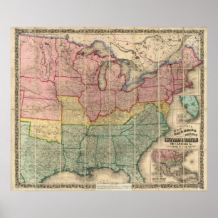 Colton's Railroadand County Map, Verenigde Staten Poster