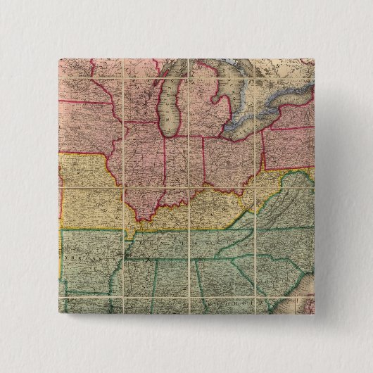 Colton's Railroadand County Map, Verenigde Staten Vierkante Button 5,1 Cm (Voorkant)