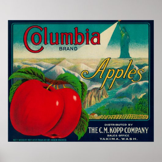Columbia Apple Crate LabelYakima, WA Poster (Voorkant)