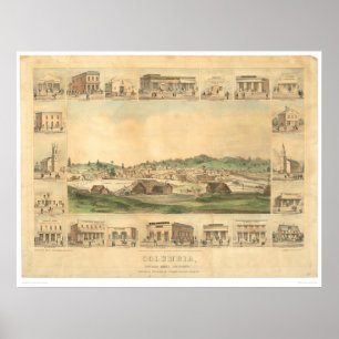Columbia, CA. Panoramische kaart 1855 (0441A) Poster